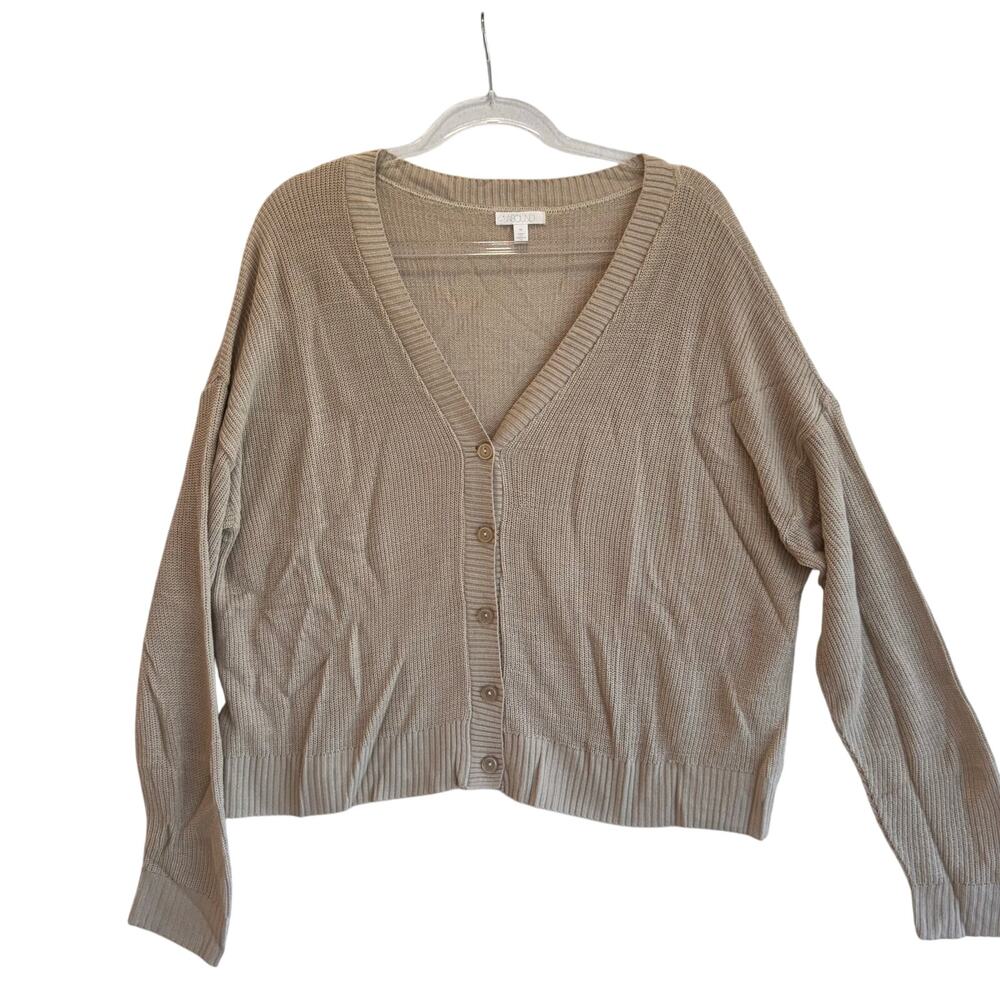 Beige Knit Button Front Cardigan Sweater Neutral Minimalist Style abound 2X